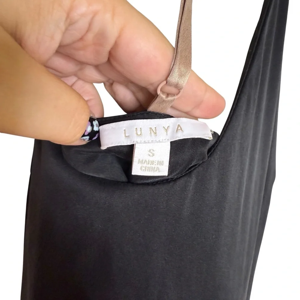 Lunya 100% Washable Silk Slip Dress Racer Back Black Midi Nightgown Sleep Sleek - Picture 7 of 12